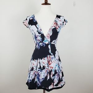 MYNE Floral Silk Open Back Dress